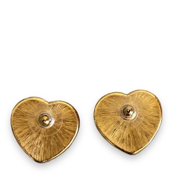 Vintage Heart Earrings Faux Pearl Post Gold Tone Cream - Picture 2 of 3